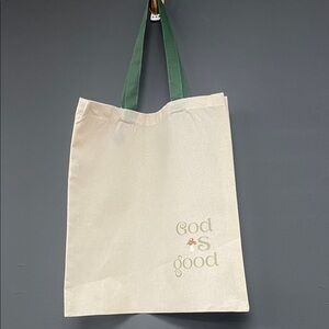 Stylish Cream Tote Bag with Green Handles
